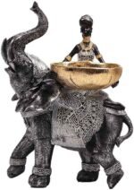 African Design Silver African Elephant and Tribal Lady Figurines with Tribal Tot... - Image 2