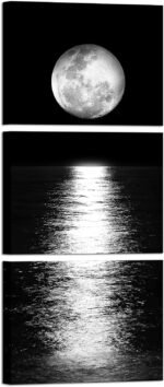 Artmyharbor Full Moon Phase Canvas Wall Art Vertical Black and White Picture Moo... - Image 2