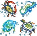 BVLFBOOK Metal Ocean Wall Decor, Colorful Sea Turtle Seahorse Crab Fish Beach De... - Image 2