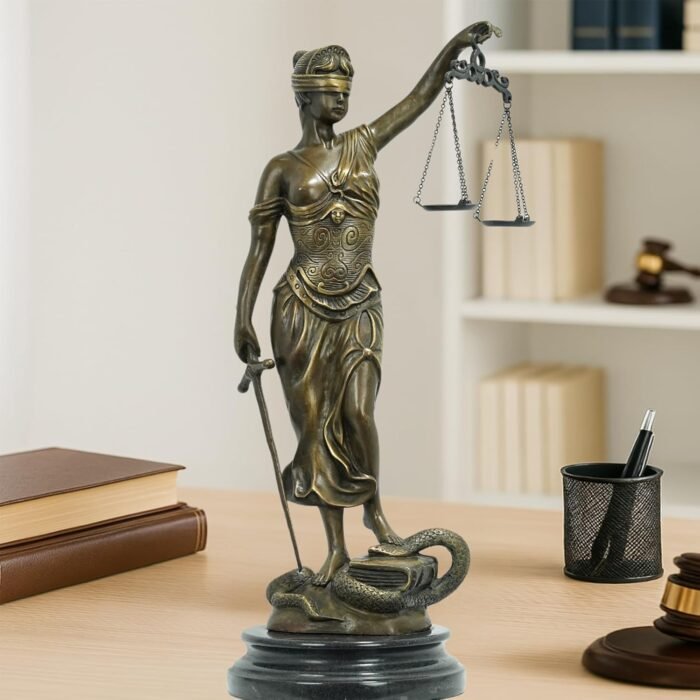 Blind Lady Justice Statue-Solid Bronze Themis Goddess of Justice Sculpture -Natu... - Image 2