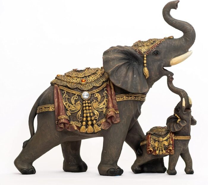 Dalax-Mama and Baby Elephants Statue Figurines Home Decor Trunk Facing Upwards L... - Image 2