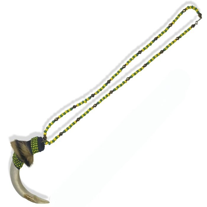 Eleke de Orunmila (Orula) - Green & Yellow Beads with Tooth & Gold Accents Yorub... - Image 2
