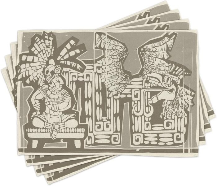 Lunarable Ethnic Place Mats Set of 4, Mayan King and Plumed Serpent Illustration... - Image 2