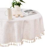 MYSKY HOME Table Cloth 60 Inch Round Table, Heavy Duty Linen Look Waterproof Tab... - Image 2