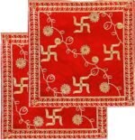 NAISHA Red Pooja Aasan Mat (Set of 2) 15" X 15" Velvet Puja/Altar Cloth Mandir, ... - Image 2