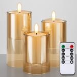 NURADA Flameless Candles with Remote Timer - Glass Real Wax 3D Wick LED Pillar V... - Image 2