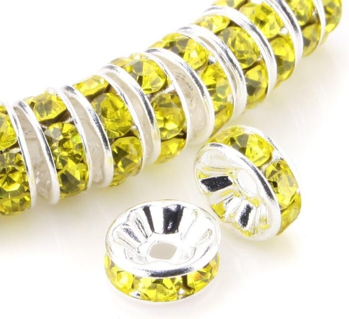 RUBYCA 100pcs 8mm Round Rondelle Spacer Beads Silver Tone Lemon Yellow Czech Cry... - Image 2