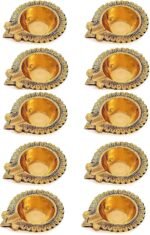 SATVIK 20 Pc Lakshmi Deepak for Diwali Decoration Handmade Oil Lamp Golden Engra... - Image 2