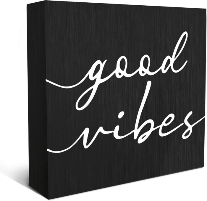 SRADMO Black and White Wood Box Sign, Inspirational Desk Decor - Wooden Block Bo... - Image 2