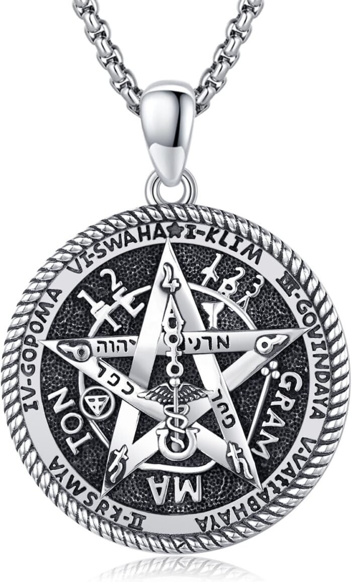 Tetragrammaton Necklace 925 Sterling Silver Pentagram Necklace for Men Women Amu... - Image 2