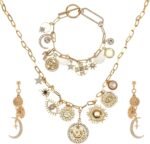 Vintage Jewelry Set,Charm Necklace Bracelet Earrings，Gold Costume Jewelry Sets f... - Image 2
