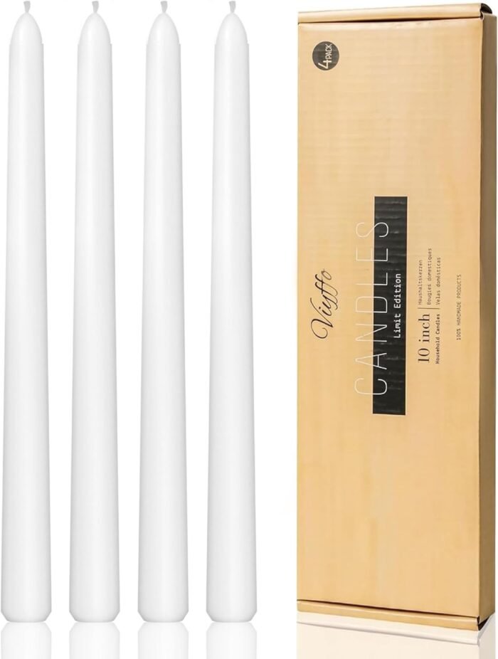 Viyffo Taper Candles 10 Inch – 4 Pack White, Dripless, Unscented, Smokeless – 8 ... - Image 2