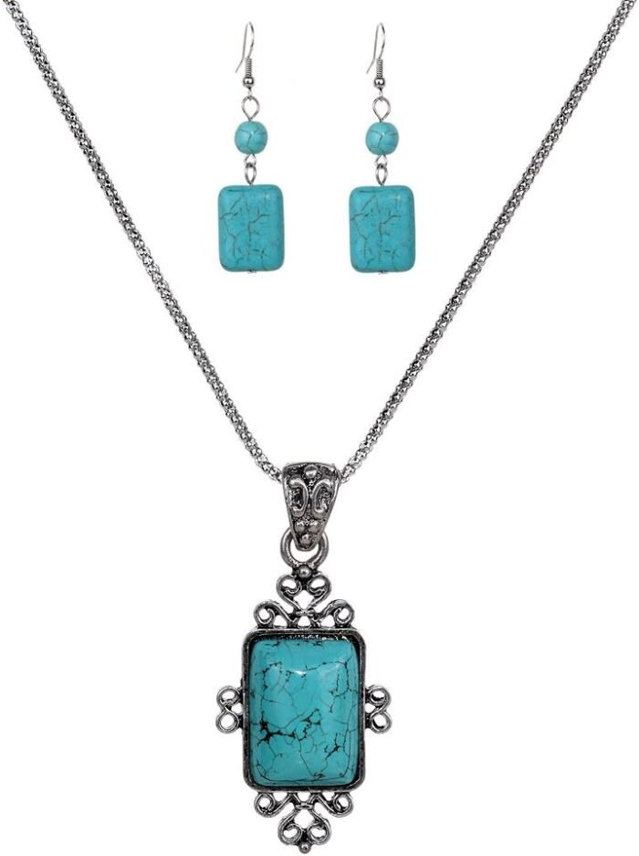 YAZILIND Ethnic Style Necklace Earrings Geometric Shape Color Resin Necklace Ear... - Image 2