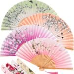 Zonon 4 Pack Handheld Floral Folding Fans Hand Held Silk Bamboo Fans with Tassel... - Image 2