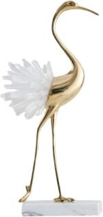 suruim Elegant Gold Crane Bird Statues with Crystal Tail Accents, Decorative Bra... - Image 2
