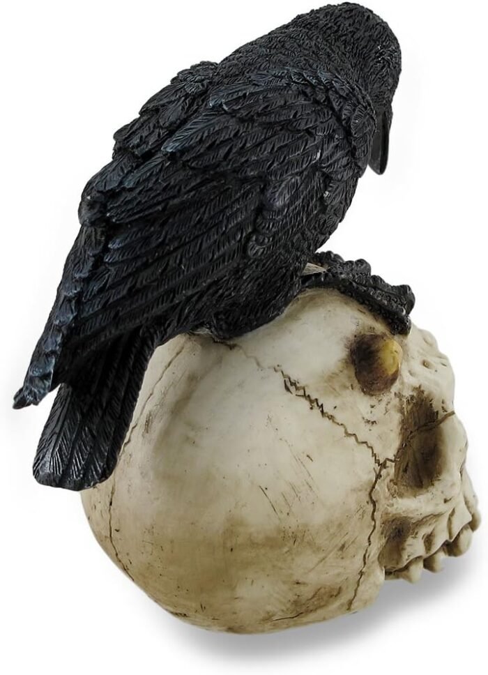 Veronese Design Crow Perched On Horned Skull Sculptural Statue - Image 4
