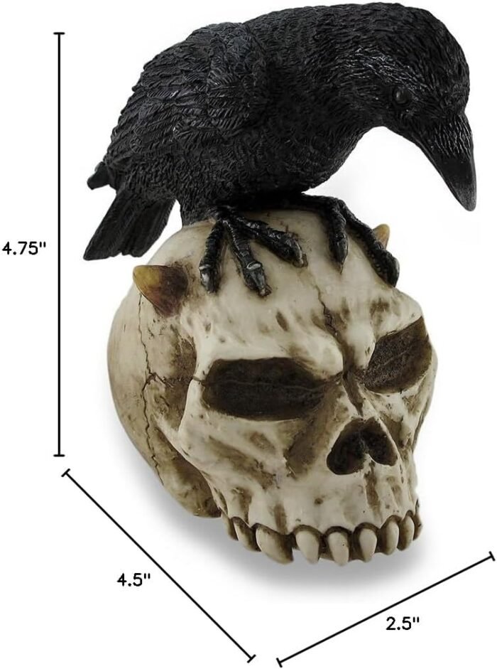 Veronese Design Crow Perched On Horned Skull Sculptural Statue - Image 5