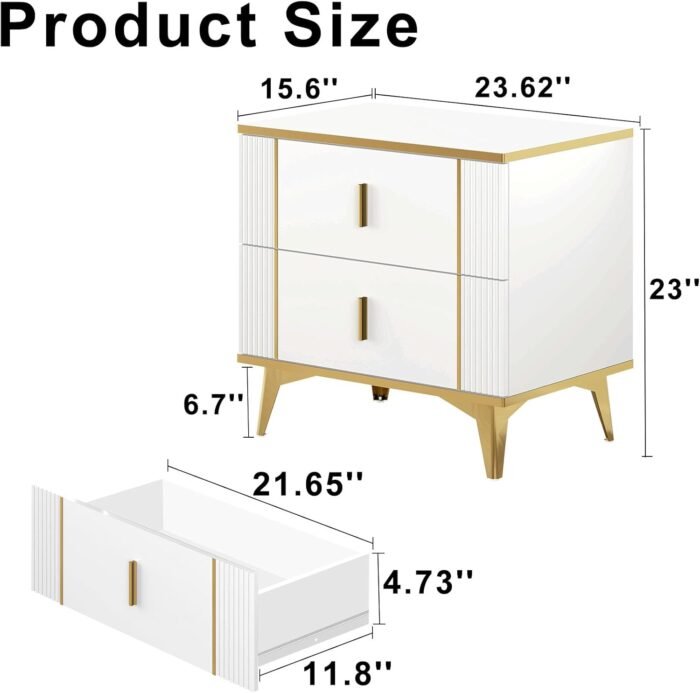 Nightstands Set of 2, Wood Bedside Table with 2 Drawers, End Table with Striped ... - Image 3