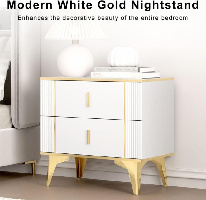 Nightstands Set of 2, Wood Bedside Table with 2 Drawers, End Table with Striped ... - Image 4