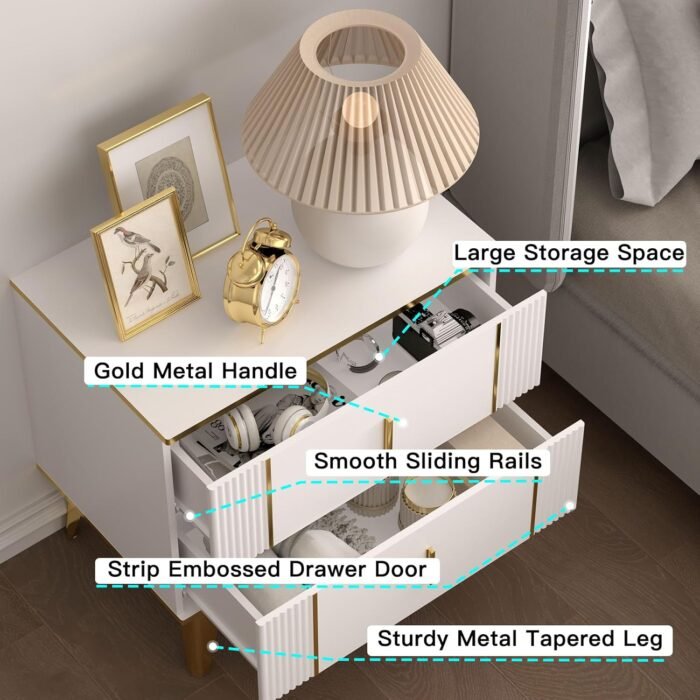 Nightstands Set of 2, Wood Bedside Table with 2 Drawers, End Table with Striped ... - Image 5