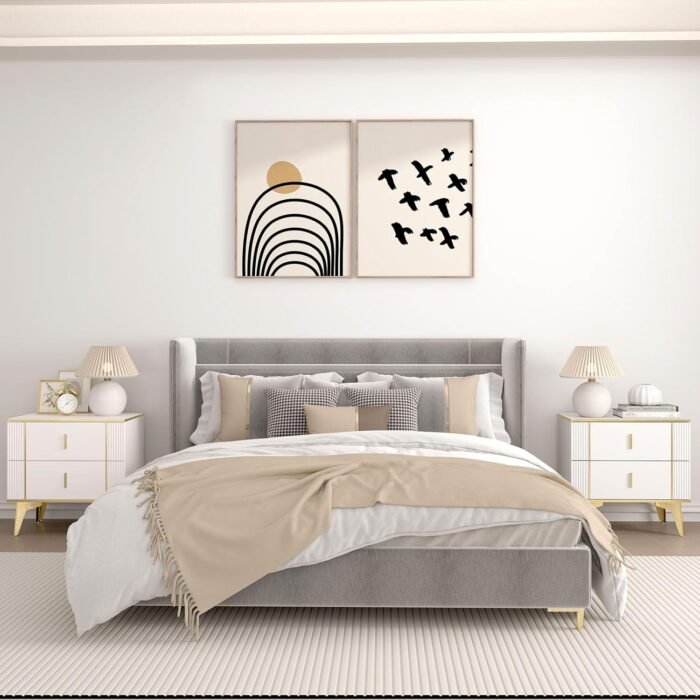 Nightstands Set of 2, Wood Bedside Table with 2 Drawers, End Table with Striped ... - Image 8