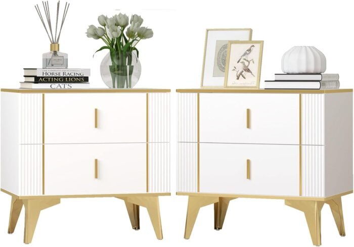 Nightstands Set of 2, Wood Bedside Table with 2 Drawers, End Table with Striped ... - Image 9
