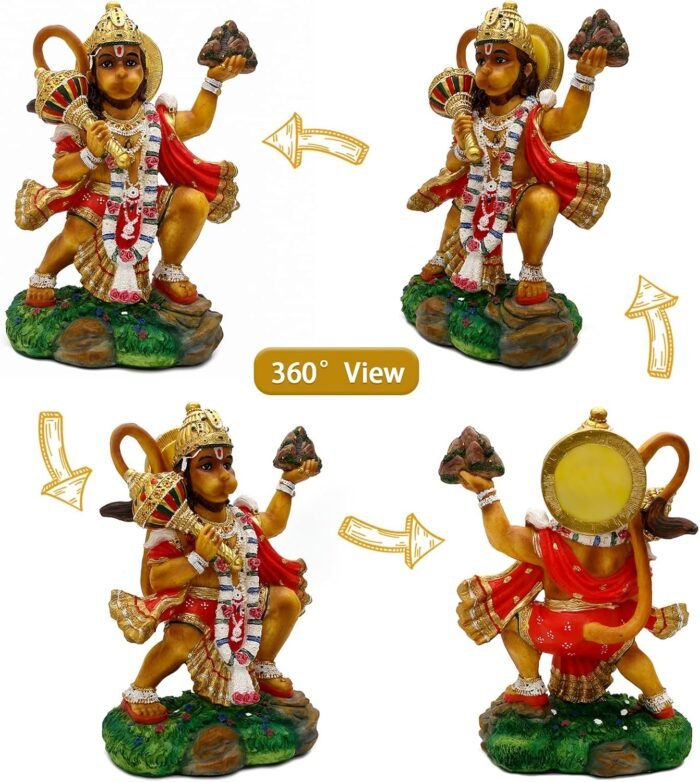 Hindu God Flying Hanuman Statue - 9.2”H Jayanti Murti Pooja Diwali Gift for Indi... - Image 3