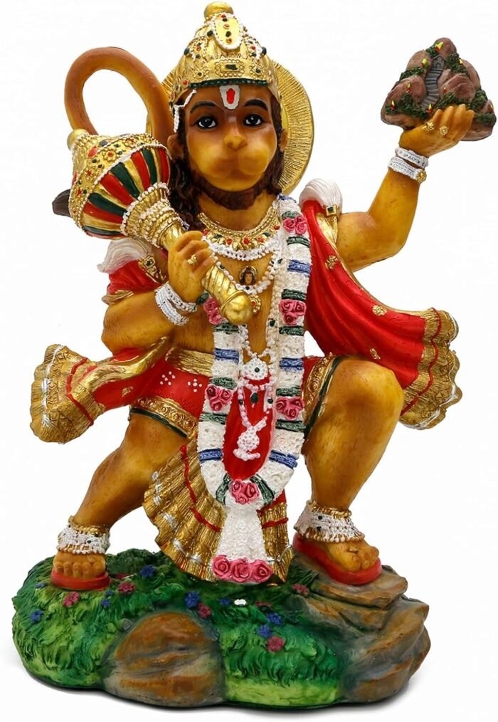Hindu God Flying Hanuman Statue - 9.2”H Jayanti Murti Pooja Diwali Gift for Indi... - Image 7