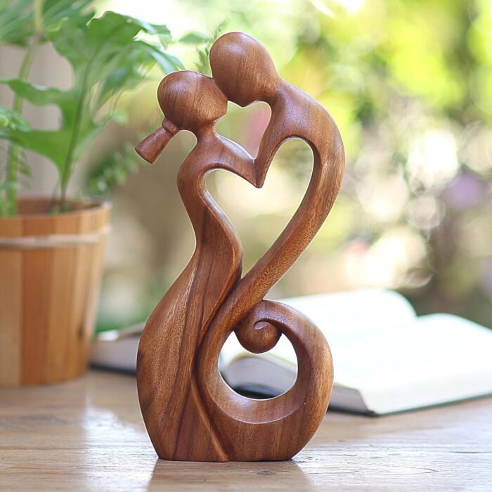 NOVICA Brown Romantic Suar Wood Sculpture , 11.75" Tall 'Everlasting Kiss' - Image 3