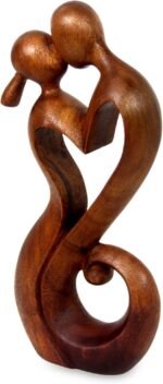 NOVICA Brown Romantic Suar Wood Sculpture , 11.75" Tall 'Everlasting Kiss' - Image 5