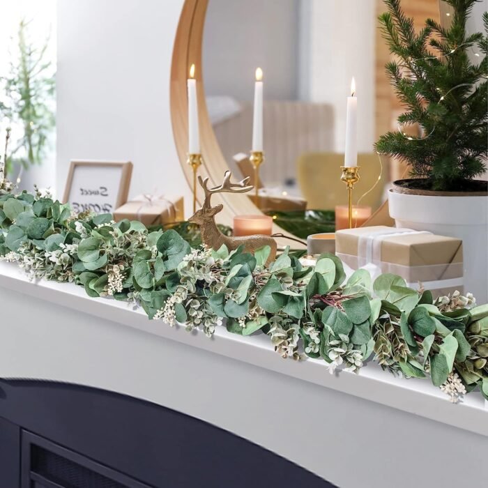 Ouddy Decor 2 Pack Eucalyptus Garland Total 13.1 Ft Lush Silver Dollar Leaves Bo... - Image 4