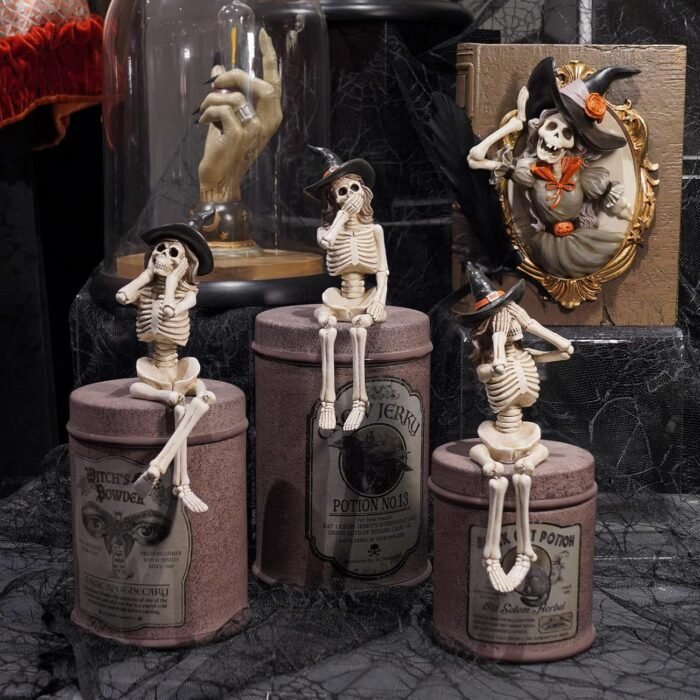 Halloween Statues No-Evil Skeleton Collectible-Figurines - Realistic Skeleton Ha... - Image 3
