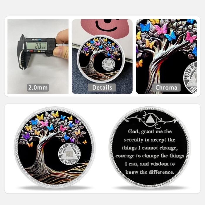 8 Year Sobriety Chip Coin Gift l Tree of Life Butterfly AA Medallion with Sereni... - Image 5
