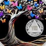 8 Year Sobriety Chip Coin Gift l Tree of Life Butterfly AA Medallion with Sereni... - Image 6