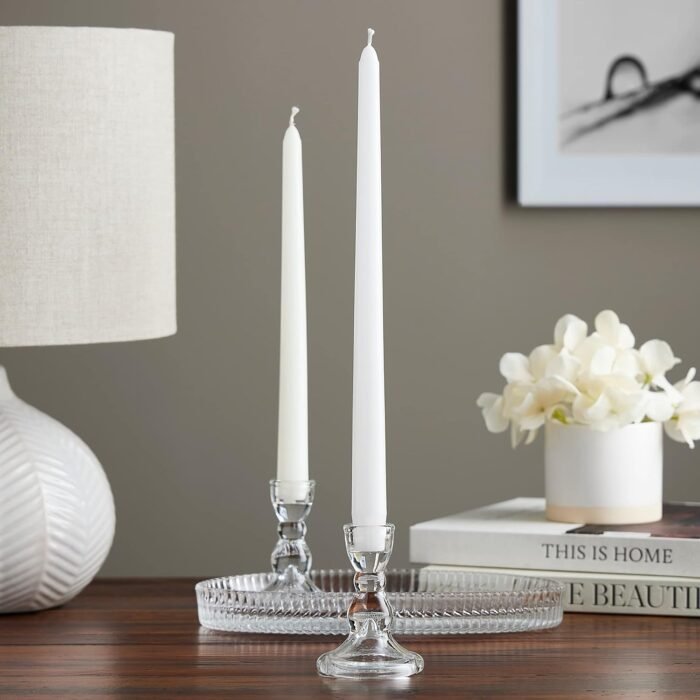 Pomp Glow 12" Inch Taper Candles (12 Pack) | White Unscented Decorative Taper Ca... - Image 3