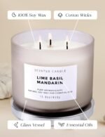 Lime Basil Mandarin Scented Candle - Large 3 Wick Soy Candle 15.8 oz - Aromather... - Image 4