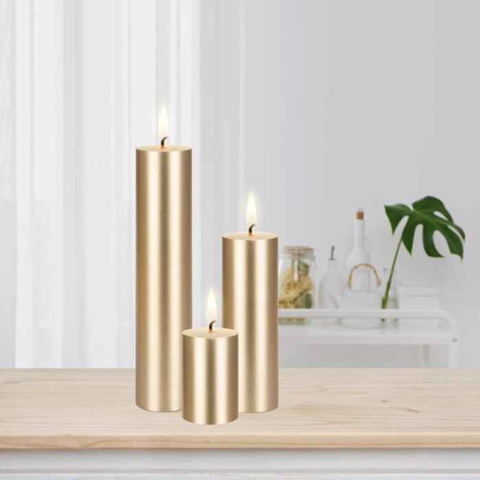 Mega Candles 1 pc Unscented Solid Gold Pillar Candles, Hand Poured Premium Wax C... - Image 5