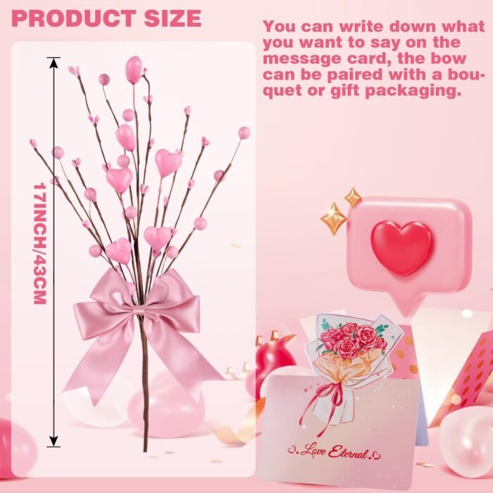 6 Pcs Valentine’s Day Gifts, Artificial Berry Flower Stems with Pink Heart Shape... - Image 3