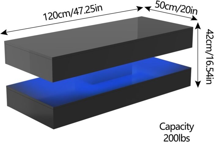Uspeedy 47.3IN High Glossy LED Coffee Table,Modern Coffee Tables for Living Room... - Image 3