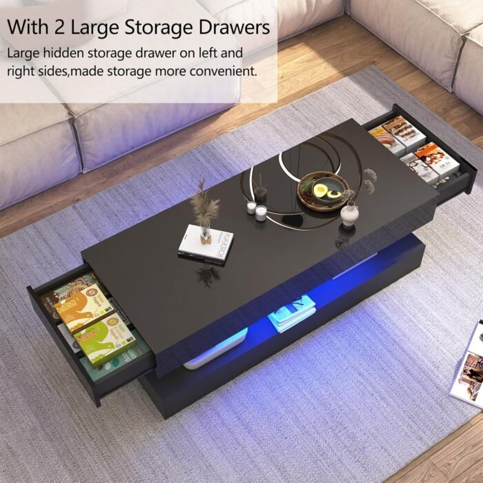 Uspeedy 47.3IN High Glossy LED Coffee Table,Modern Coffee Tables for Living Room... - Image 4