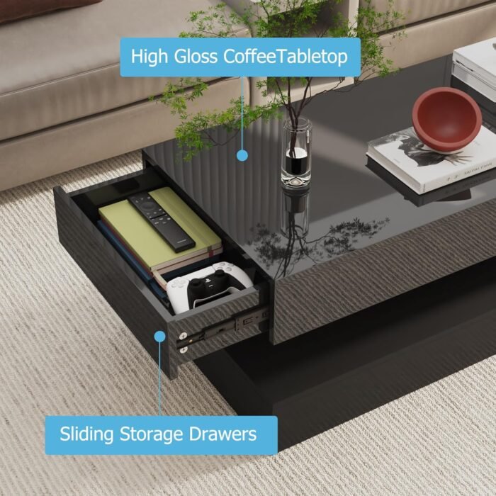 Uspeedy 47.3IN High Glossy LED Coffee Table,Modern Coffee Tables for Living Room... - Image 5