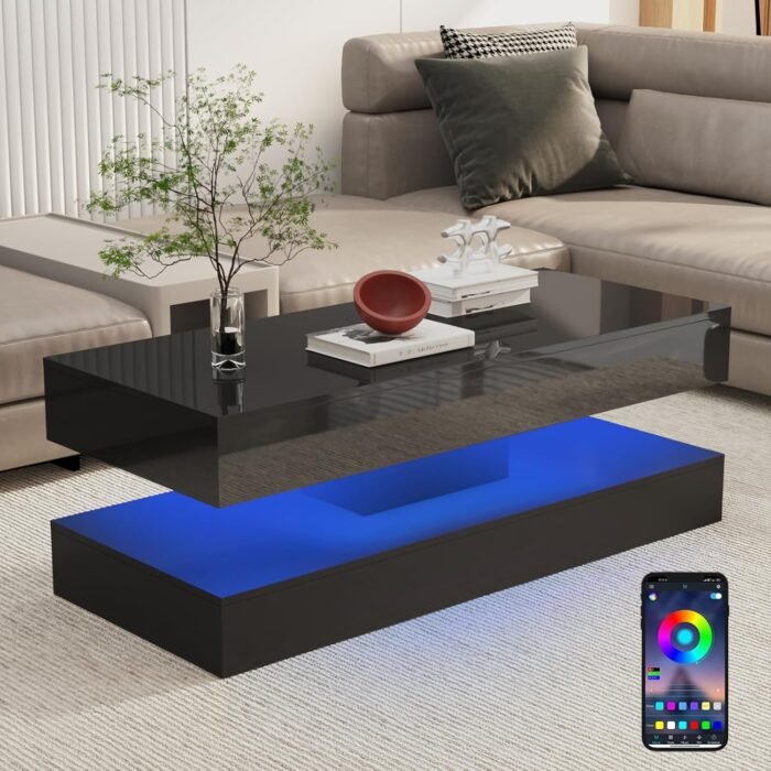 Uspeedy 47.3IN High Glossy LED Coffee Table,Modern Coffee Tables for Living Room... - Image 7