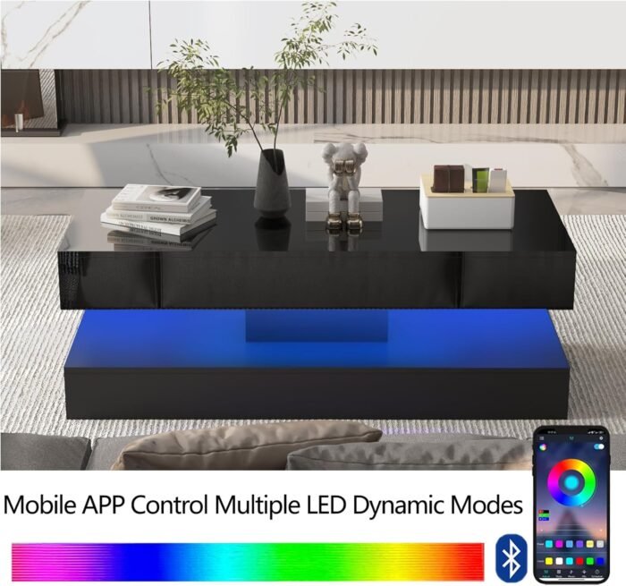 Uspeedy 47.3IN High Glossy LED Coffee Table,Modern Coffee Tables for Living Room... - Image 8