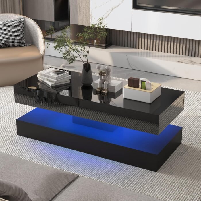 Uspeedy 47.3IN High Glossy LED Coffee Table,Modern Coffee Tables for Living Room... - Image 9