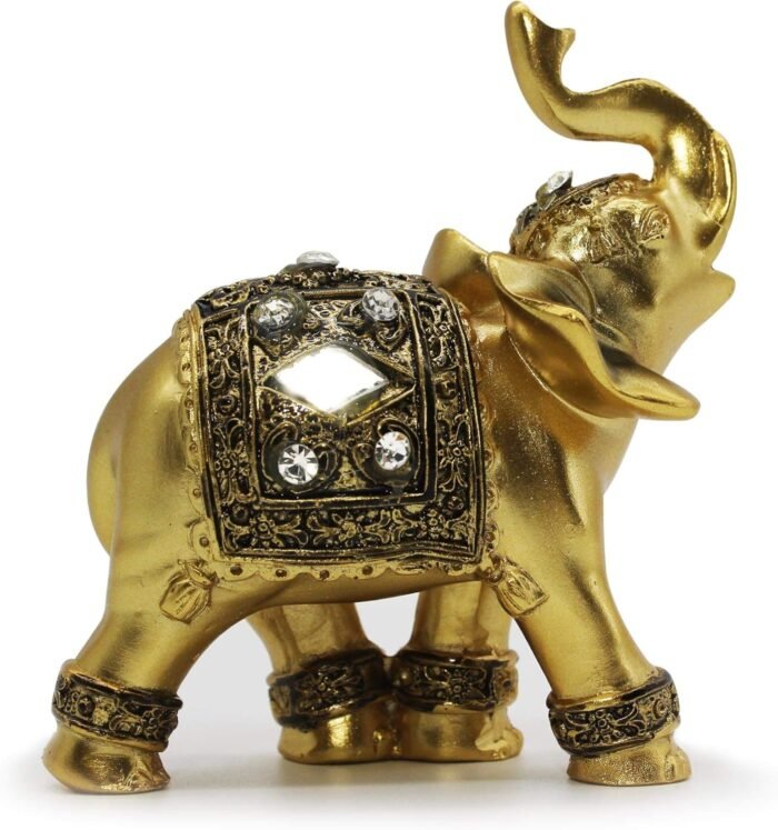 Mose Cafolo 3.8"(H) Golden Elephant Figurine Statue for Good Feng Shui Wealth Lu... - Image 3