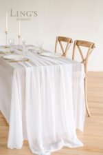 Ling's Moment 14Ft Chiffon Table Runner, Brilliant White Sheer Table Runners wit... - Image 3