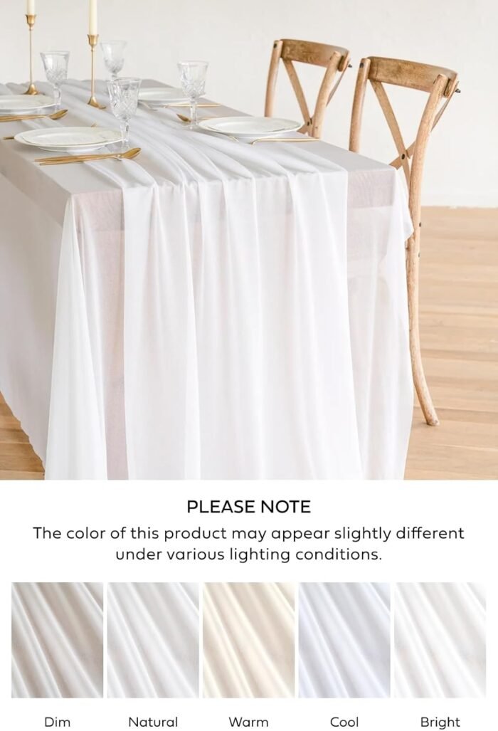 Ling's Moment 14Ft Chiffon Table Runner, Brilliant White Sheer Table Runners wit... - Image 4
