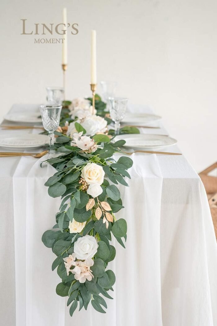 Ling's Moment 14Ft Chiffon Table Runner, Brilliant White Sheer Table Runners wit... - Image 6