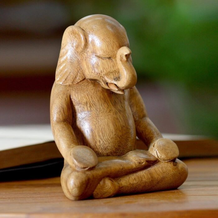 NOVICA Brown Thought, 6.5" Tall 'Elephant Meditates' Wood Sculpture - Image 3