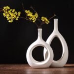 Off White Ceramic Hollow Elliptical Vase Set of 2 - Boho Circle Vase with Hole, ... - Image 6